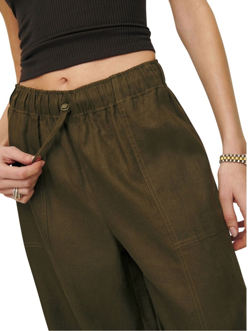 Reformation Olive Green Declan Wide Leg Pants with Convertible Length Medium - Picture 6 of 16